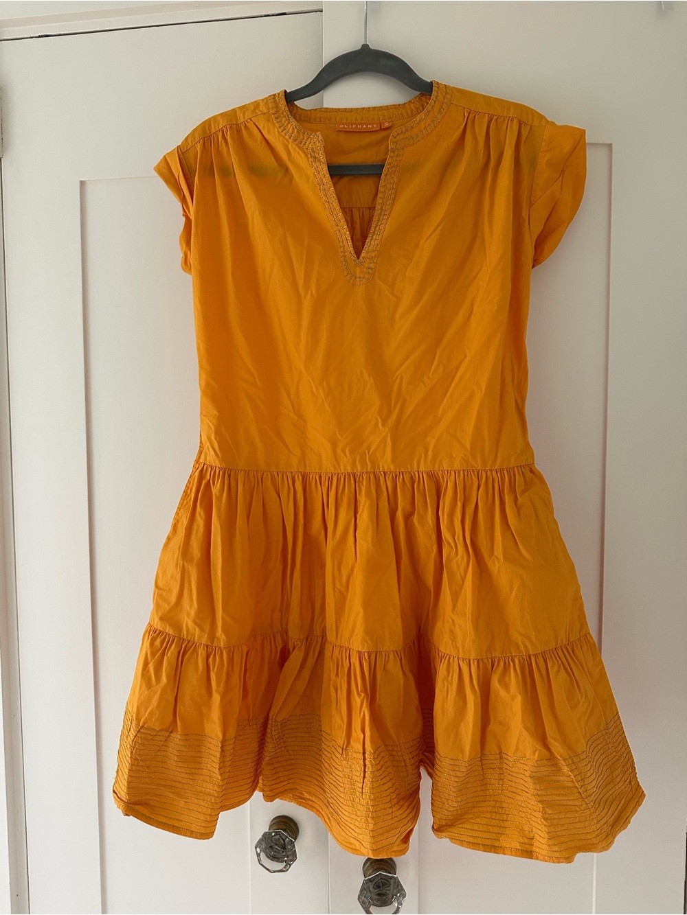 Oliphant marigold Cotton dress with Decorative Stitching